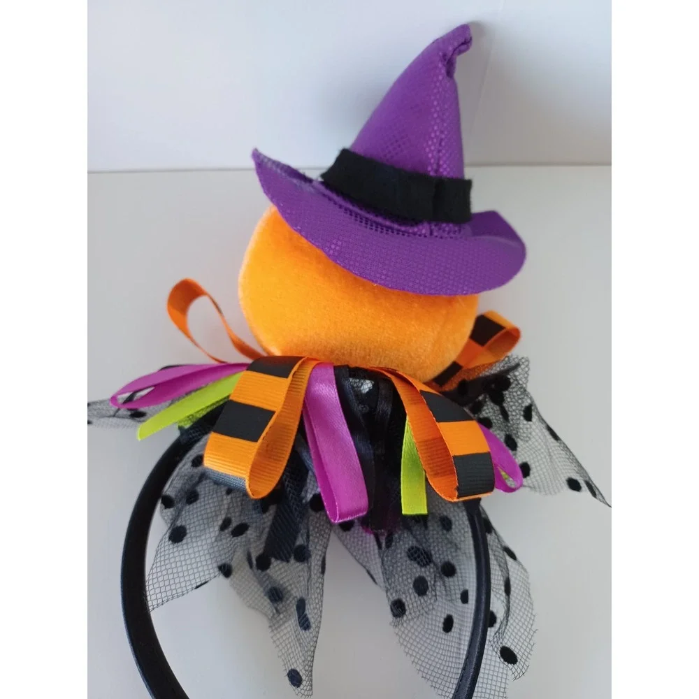 Halloween Holiday Seasonal Pumpkin With Witch Hat Headband Costume Accessories